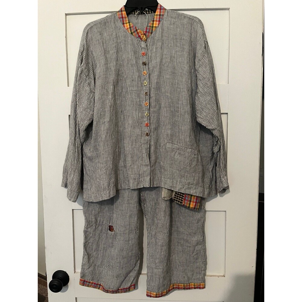 Vintage Ginza Striped Linen and Silk Lounge Set